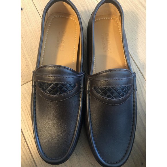 Gucci Brown Leather Loafer with Black Pattern Atop